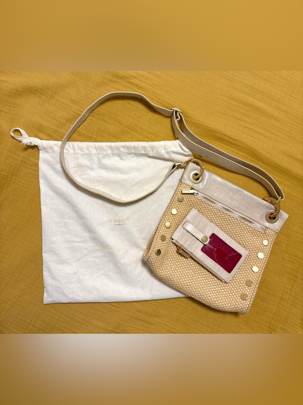 Set of Hammitt Tony Medium Raffia Crossbody + Matching 210 West Wallet + Dustbag